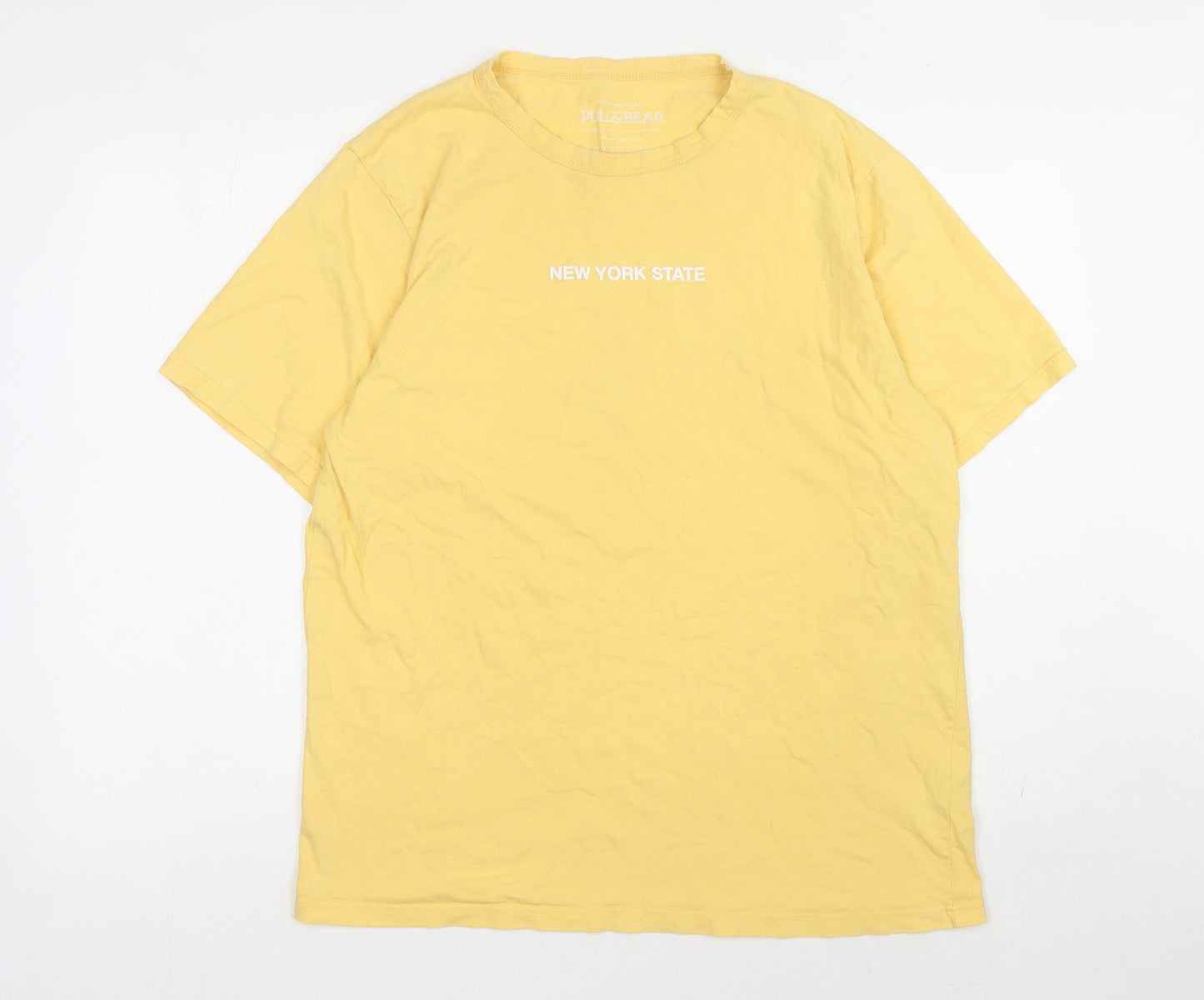 Pull & Bear Men's Yellow XL T-Shirt, Crew Neck