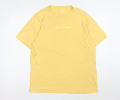 Pull & Bear Men's Yellow XL T-Shirt, Crew Neck