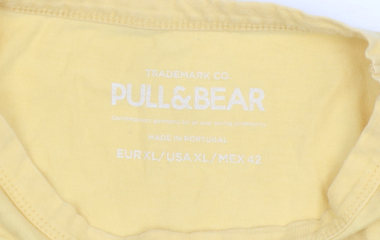 Pull & Bear Men's Yellow XL T-Shirt, Crew Neck