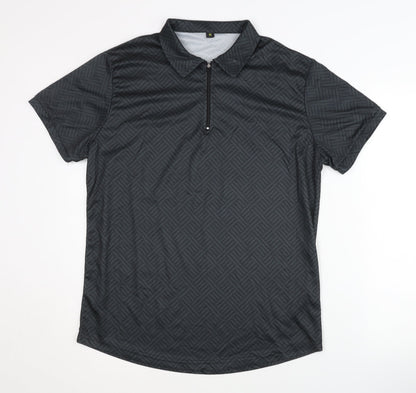 Men's Black Polo Geometric Activewear Top M