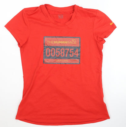 Nike Women's Red Running T-Shirt, Size 10/12, Moisture-Wicking
