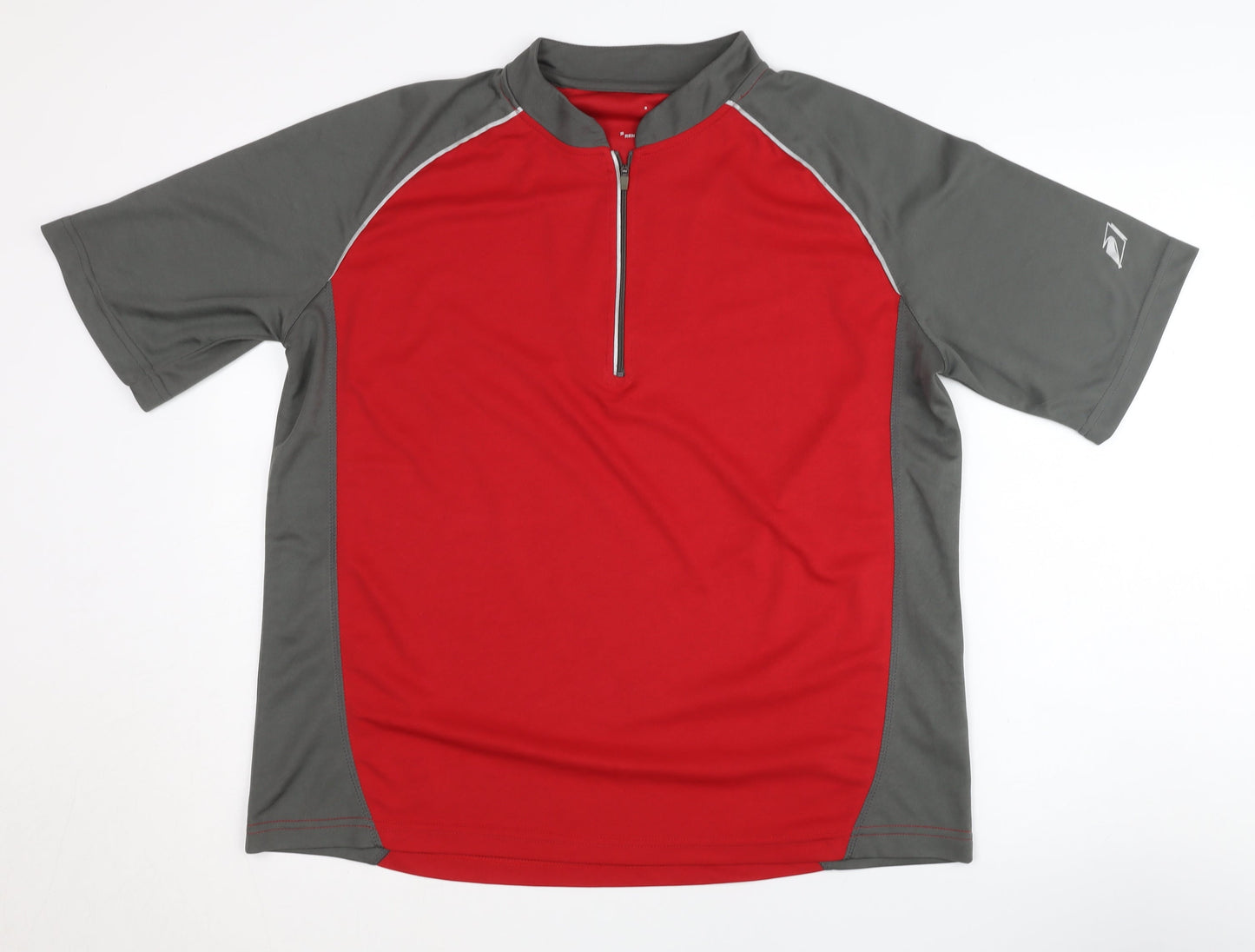 Men's Red 1/4 Zip Activewear T-Shirt Large