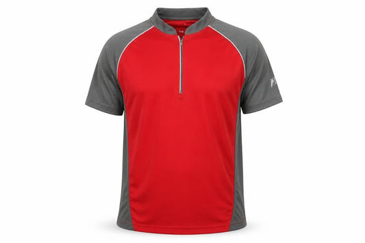 Men's Red 1/4 Zip Activewear T-Shirt Large