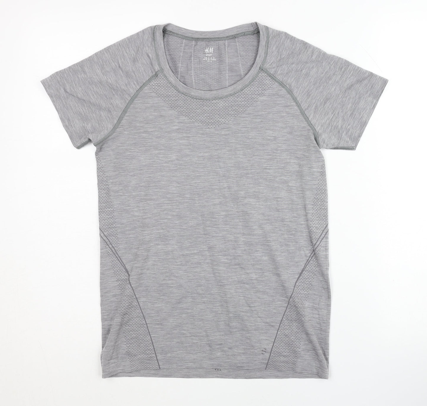 H&M Grey Unisex Gym T-Shirt - M, Regular Fit, Breathable