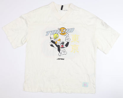 H&M White Anime Sports Jersey T-Shirt M