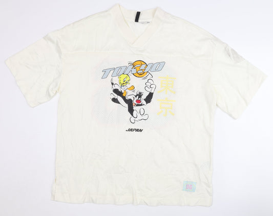 H&M White Anime Sports Jersey T-Shirt M