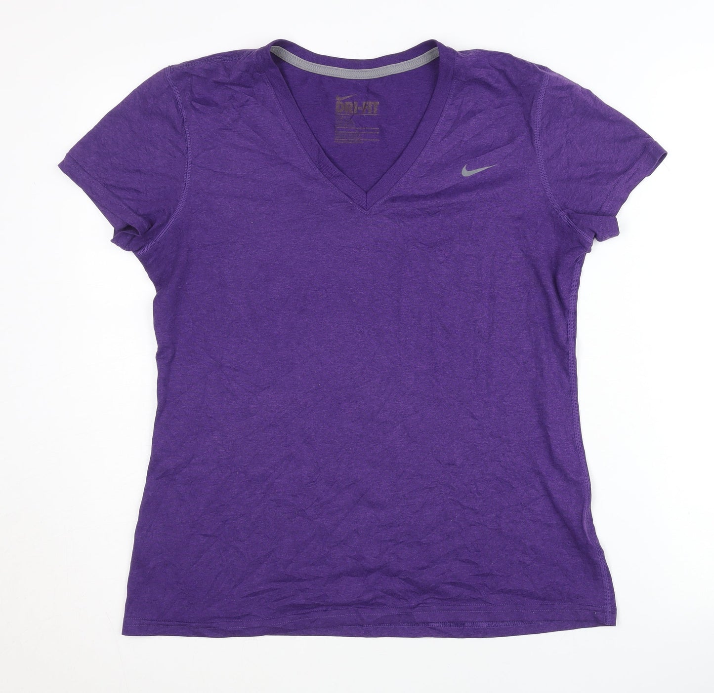 Nike Women's Purple V-Neck T-Shirt, Size S, Moisture Wicking