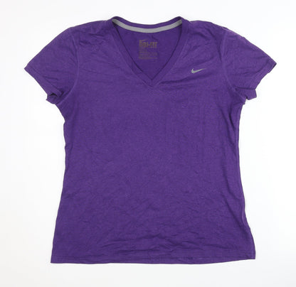 Nike Women's Purple V-Neck T-Shirt, Size S, Moisture Wicking