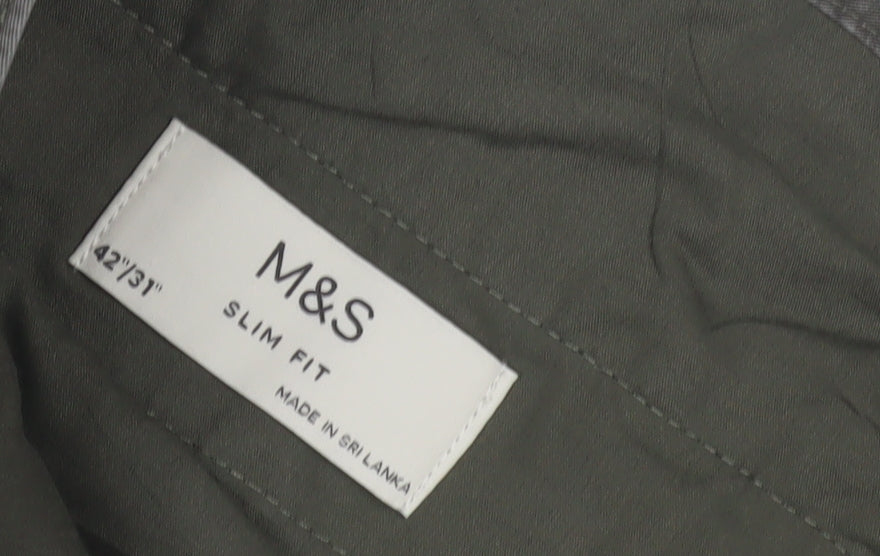 Marks and Spencer Men's Green Cargo Trousers Slim 42x31