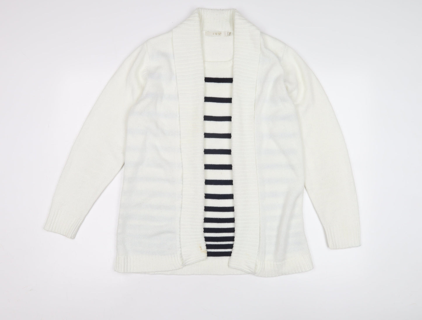 EWM Women's White M Cardigan with Stripes