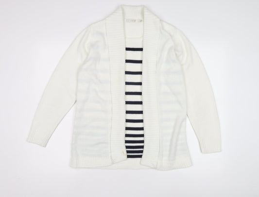 EWM Women's White M Cardigan with Stripes