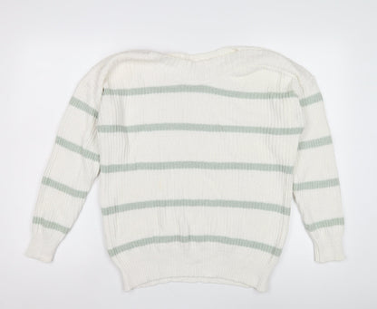 Great Plains Women's White Striped Chunky Knit Jumper