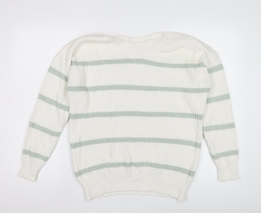 Great Plains Women's White Striped Chunky Knit Jumper
