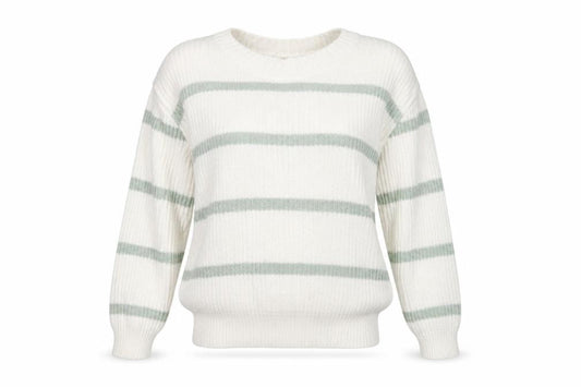 Great Plains Women's White Striped Chunky Knit Jumper
