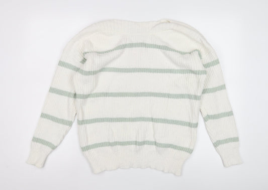Great Plains Women's White Striped Chunky Knit Jumper