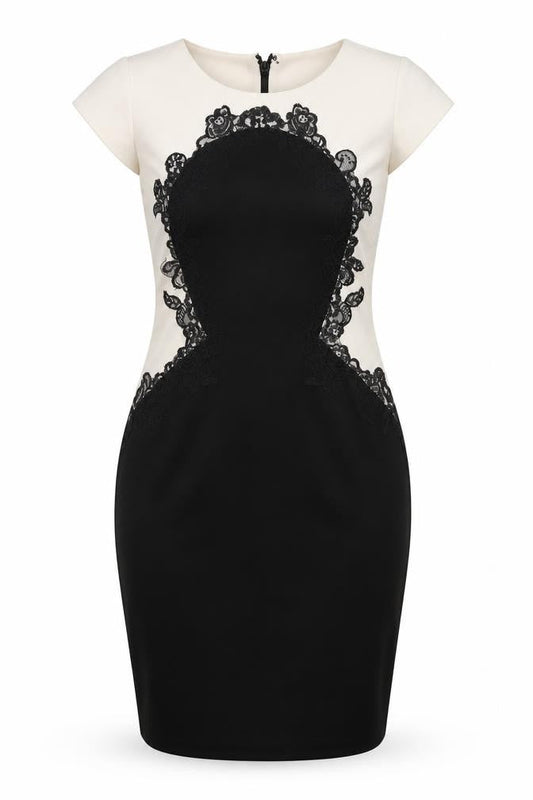 Lipsy Women's Black & Ivory Bodycon Dress Size 12