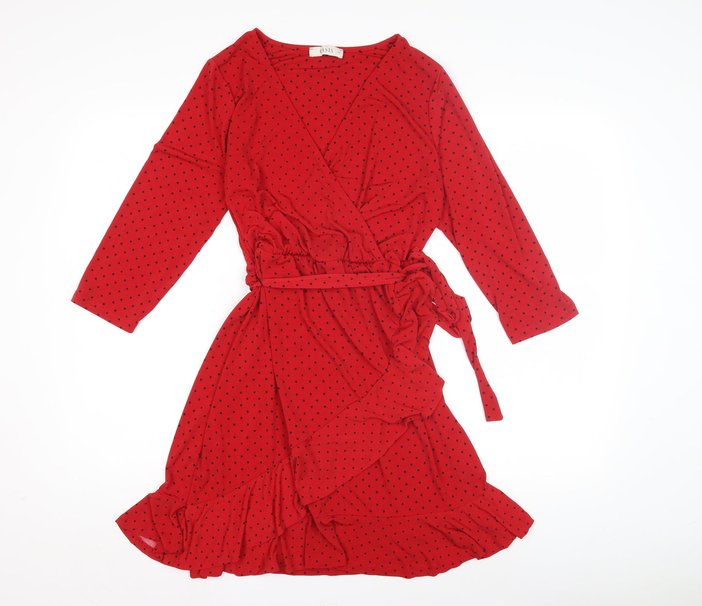 Oasis Women's Red Polka Dot Wrap Dress Size M
