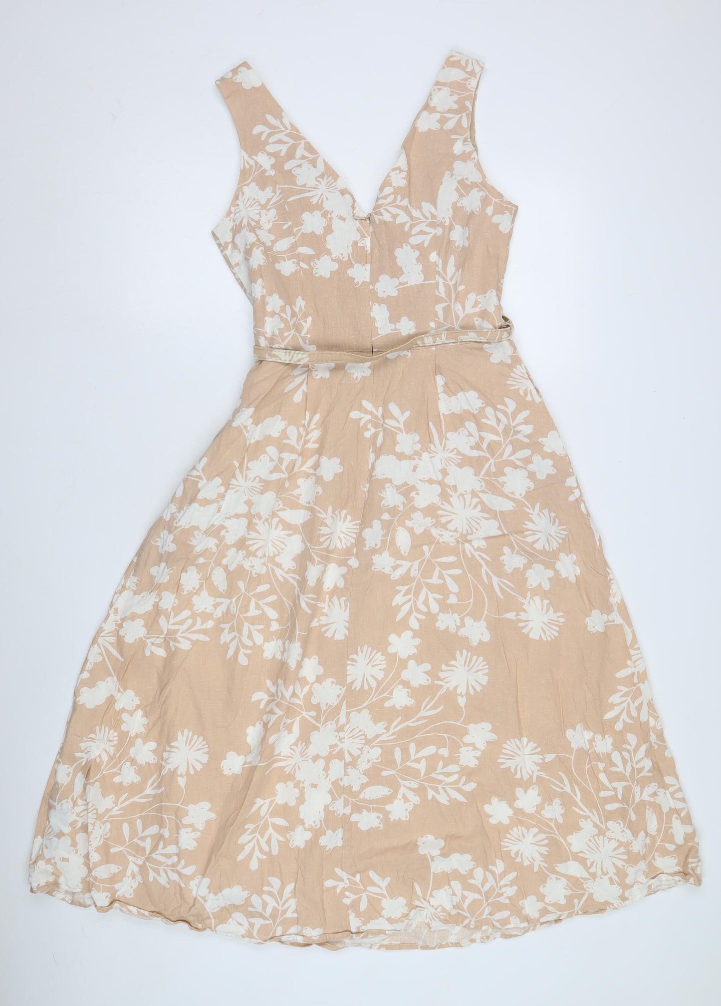 M&Co Women's Beige Floral Midi Dress, Size 10