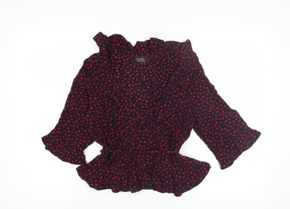 Topshop Women's Black Red Wrap Blouse, Size 10