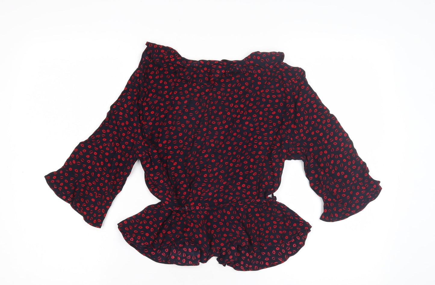 Topshop Women's Black Red Wrap Blouse, Size 10