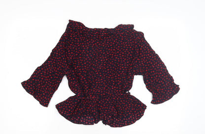 Topshop Women's Black Red Wrap Blouse, Size 10
