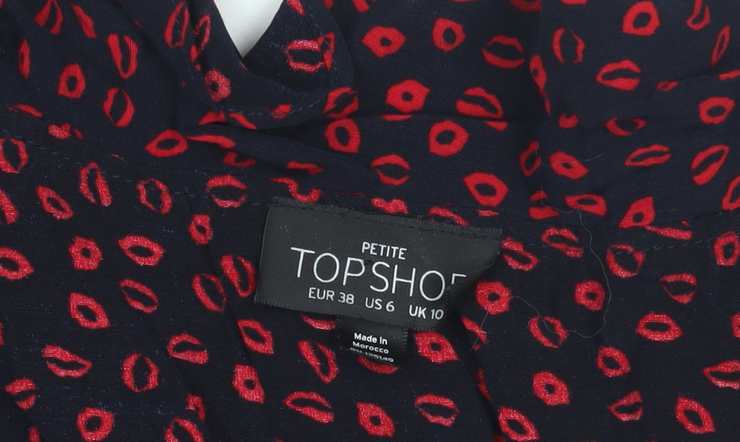 Topshop Women's Black Red Wrap Blouse, Size 10