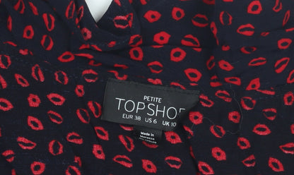 Topshop Women's Black Red Wrap Blouse, Size 10