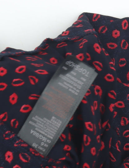 Topshop Women's Black Red Wrap Blouse, Size 10
