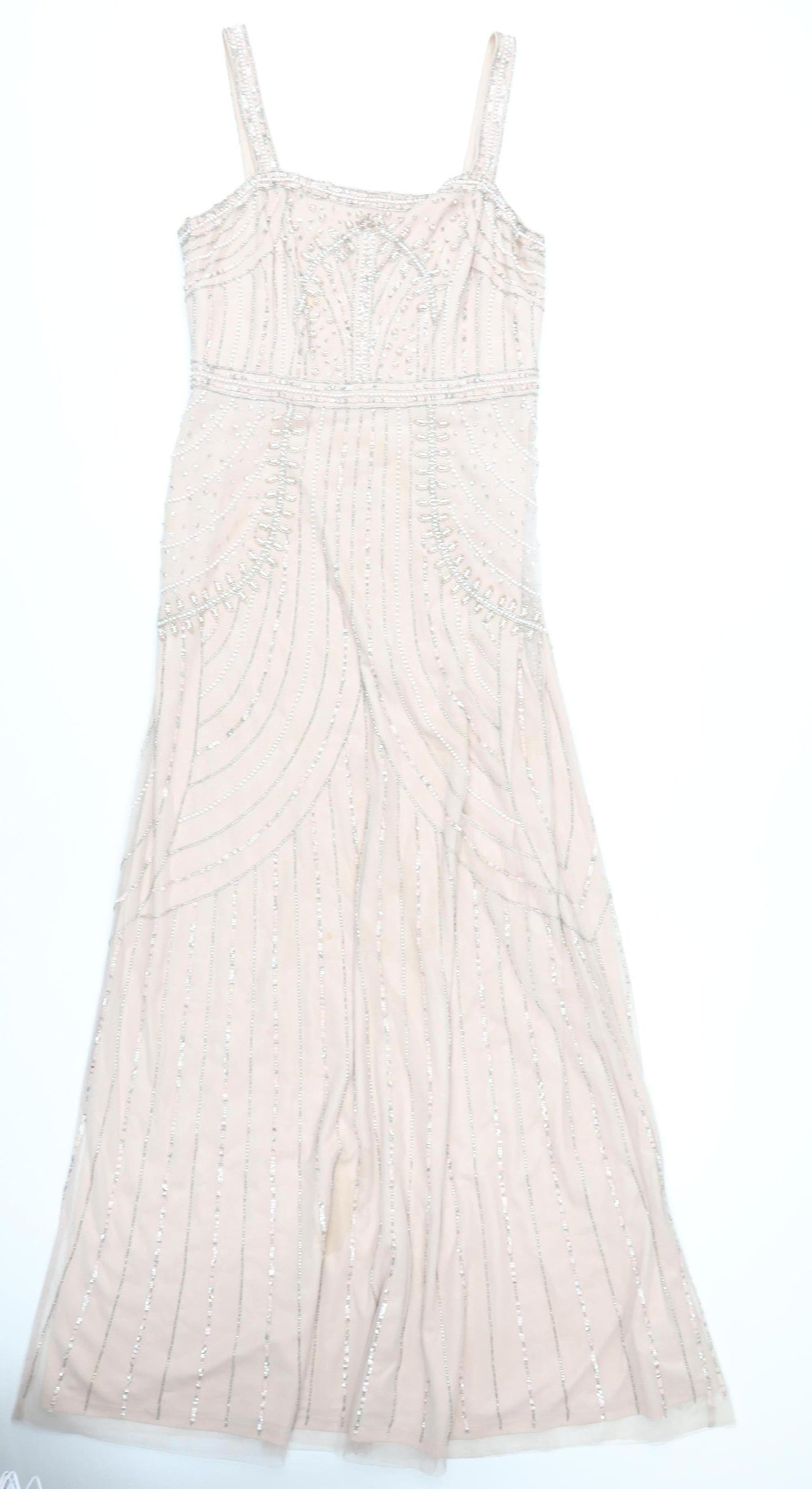 Monsoon Women's Beige Midi Dress Size 10 Sleeveless Beaded