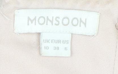 Monsoon Women's Beige Midi Dress Size 10 Sleeveless Beaded