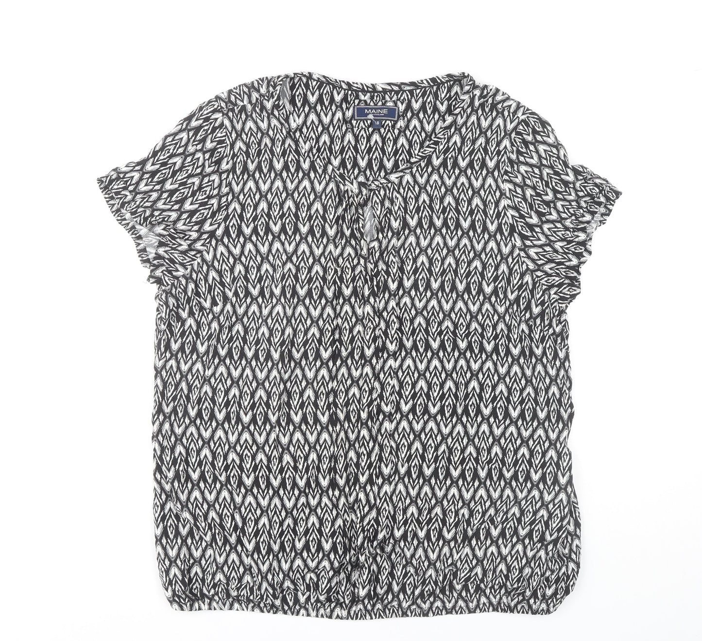 Maine Women’s Black Tunic Blouse Size 18 Geometric Patterned