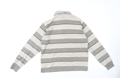 Marks and Spencer Men's Beige Striped Long Sleeve Polo M