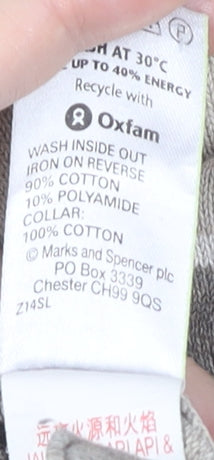 Marks and Spencer Men's Beige Striped Long Sleeve Polo M