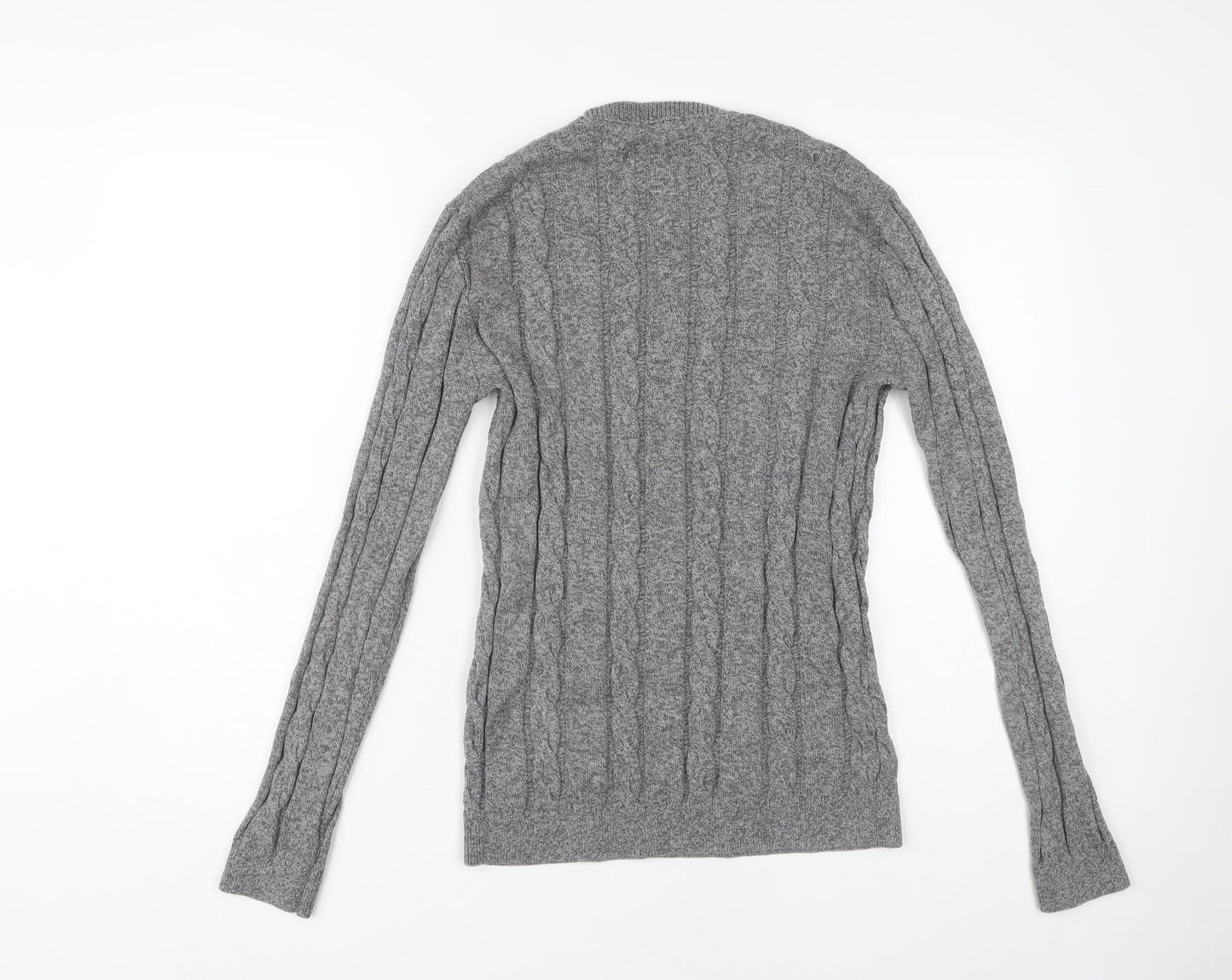 Hollister Men's Grey Cable-Knit Pullover Jumper S