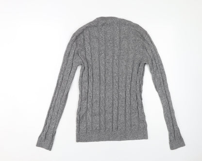 Hollister Men's Grey Cable-Knit Pullover Jumper S