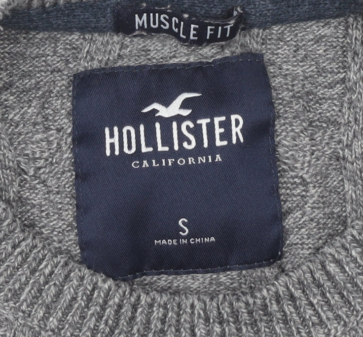 Hollister Men's Grey Cable-Knit Pullover Jumper S