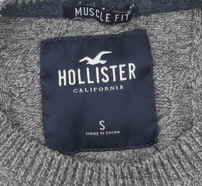 Hollister Men's Grey Cable-Knit Pullover Jumper S