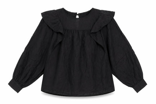 Front view of Object Women's Black Ruffle Blouse, size 12