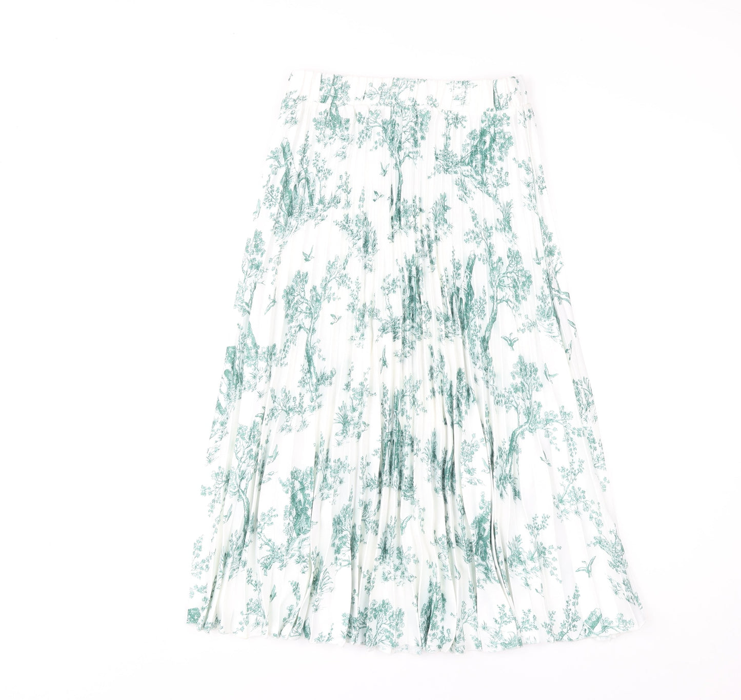 H&M Women's Green Floral Pleated Midi Skirt Size 8