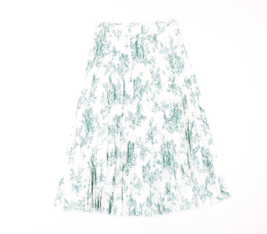 H&M Women's Green Floral Pleated Midi Skirt Size 8