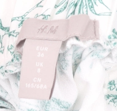 H&M Women's Green Floral Pleated Midi Skirt Size 8