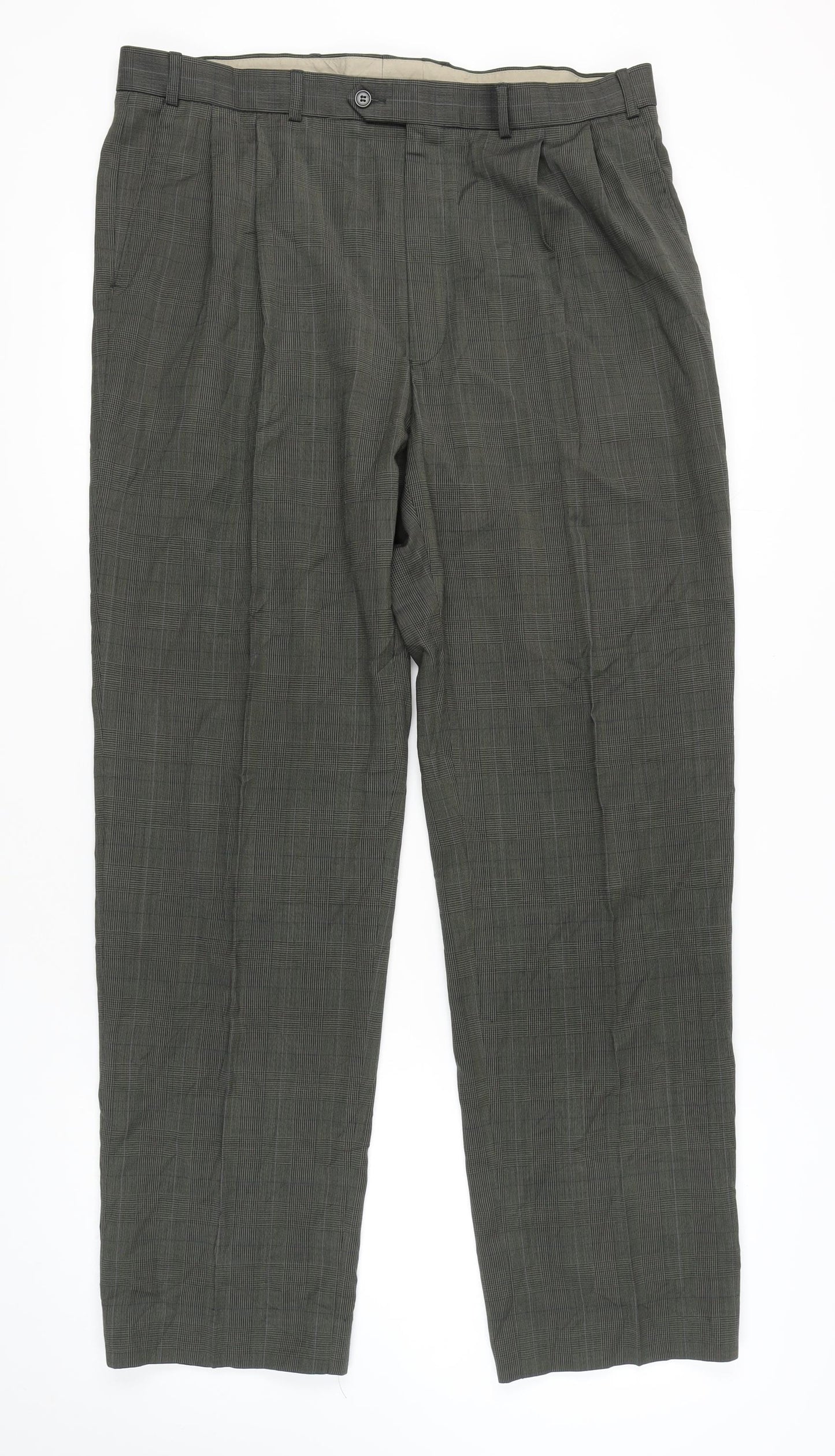 Marks & Spencer Men's Olive Check Trousers, Size L
