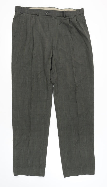 Marks & Spencer Men's Olive Check Trousers, Size L