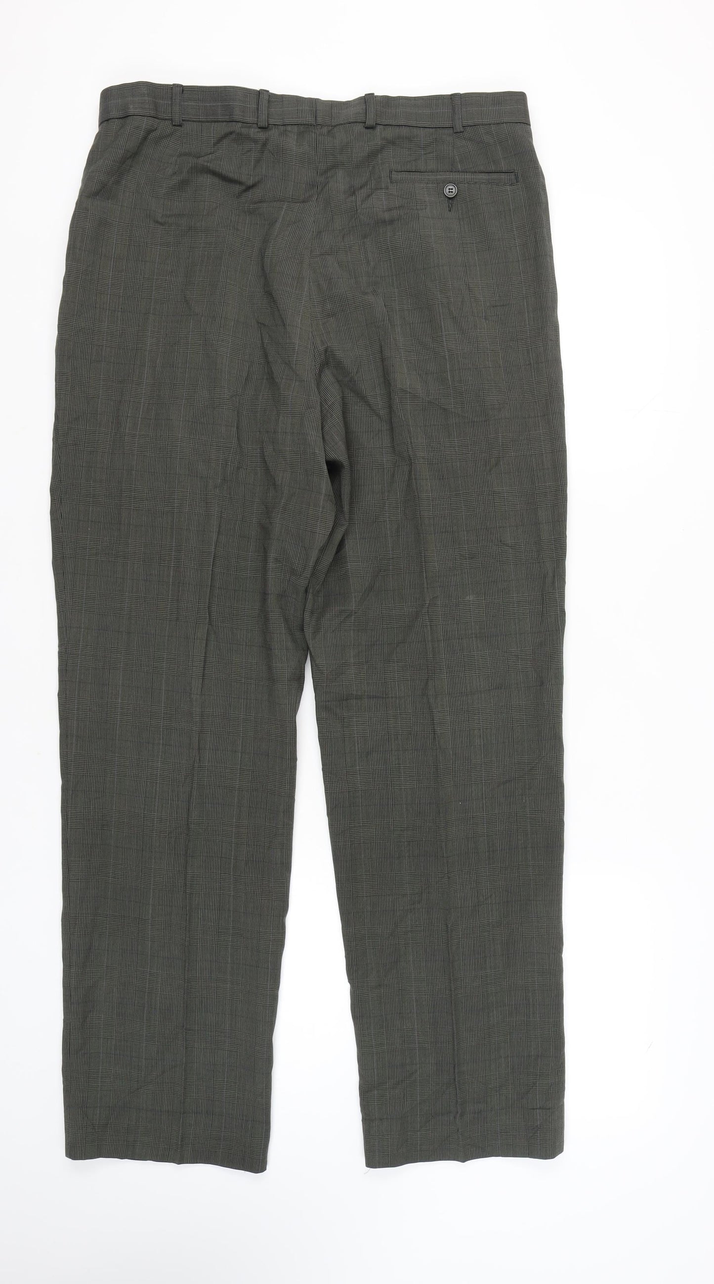 Marks & Spencer Men's Olive Check Trousers, Size L