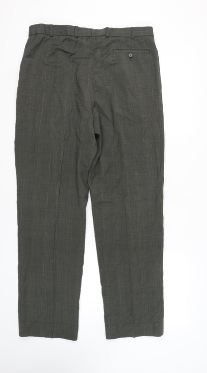 Marks & Spencer Men's Olive Check Trousers, Size L