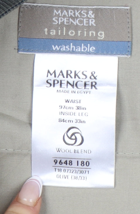 Marks & Spencer Men's Olive Check Trousers, Size L