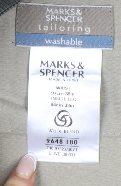 Marks & Spencer Men's Olive Check Trousers, Size L