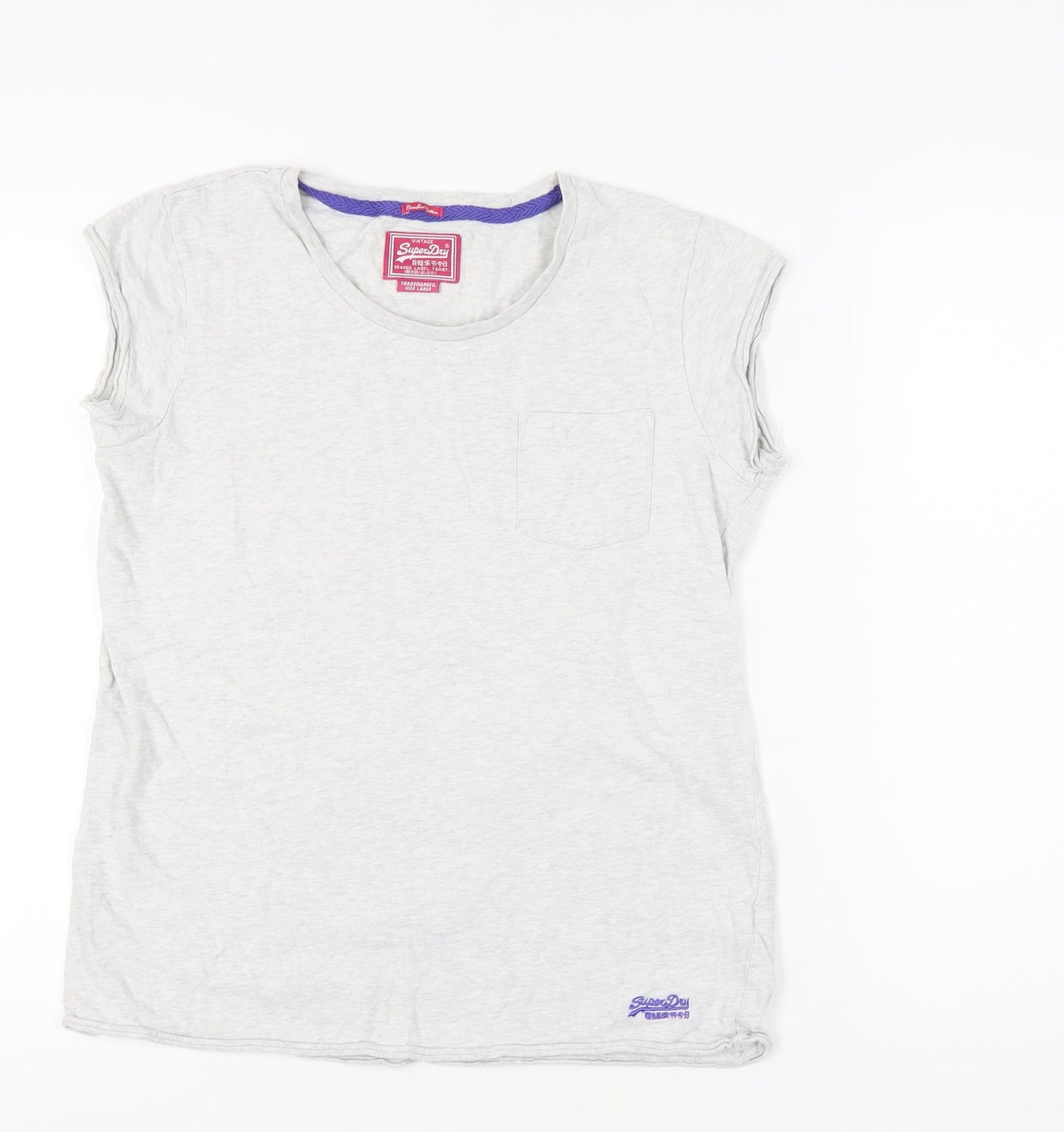 Womens UK Size L Superdry Grey Basic T-Shirt