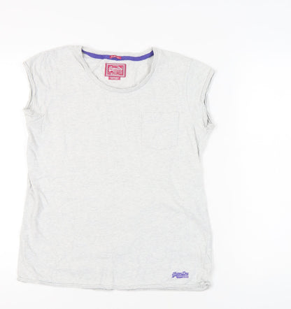 Womens UK Size L Superdry Grey Basic T-Shirt