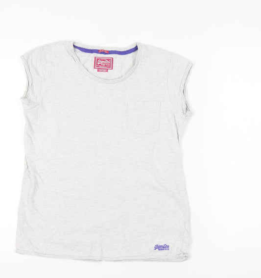 Womens UK Size L Superdry Grey Basic T-Shirt